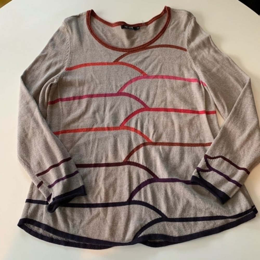 Nic Zoe Knit Top XL Brown Striped Sleeves